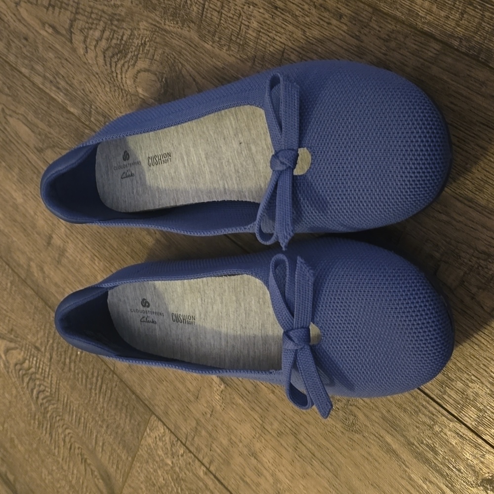 Clarks Cloudsteppers Women's Blue Knit Ballet Flats Comfort Cushion Bow Size 7.5 - Picture 5 of 8